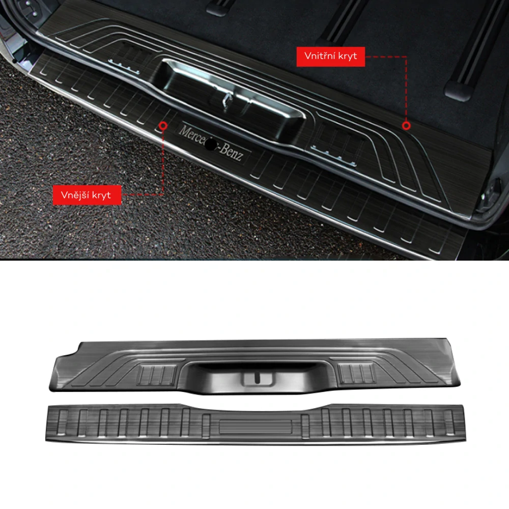 Ochranný kryt zadního nárazníku / prahová lišta zavazadlového prostoru pro Mercedes-Benz V-Class Vito W447 (2016–2024) – nerez