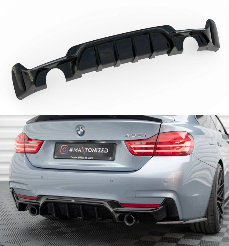 Zadní difuzor Maxton Design BMW 4 Coupe / Gran Coupe / Cabrio M-Pack F32 / F36 / F33 černý lesk 2x1 (Verze s jednou koncovkou na obou stranách)
