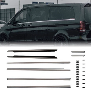 Okenní lišty chromové Mercedes-Benz W447 V-Class a Vito 2014+ zacvakávací XL